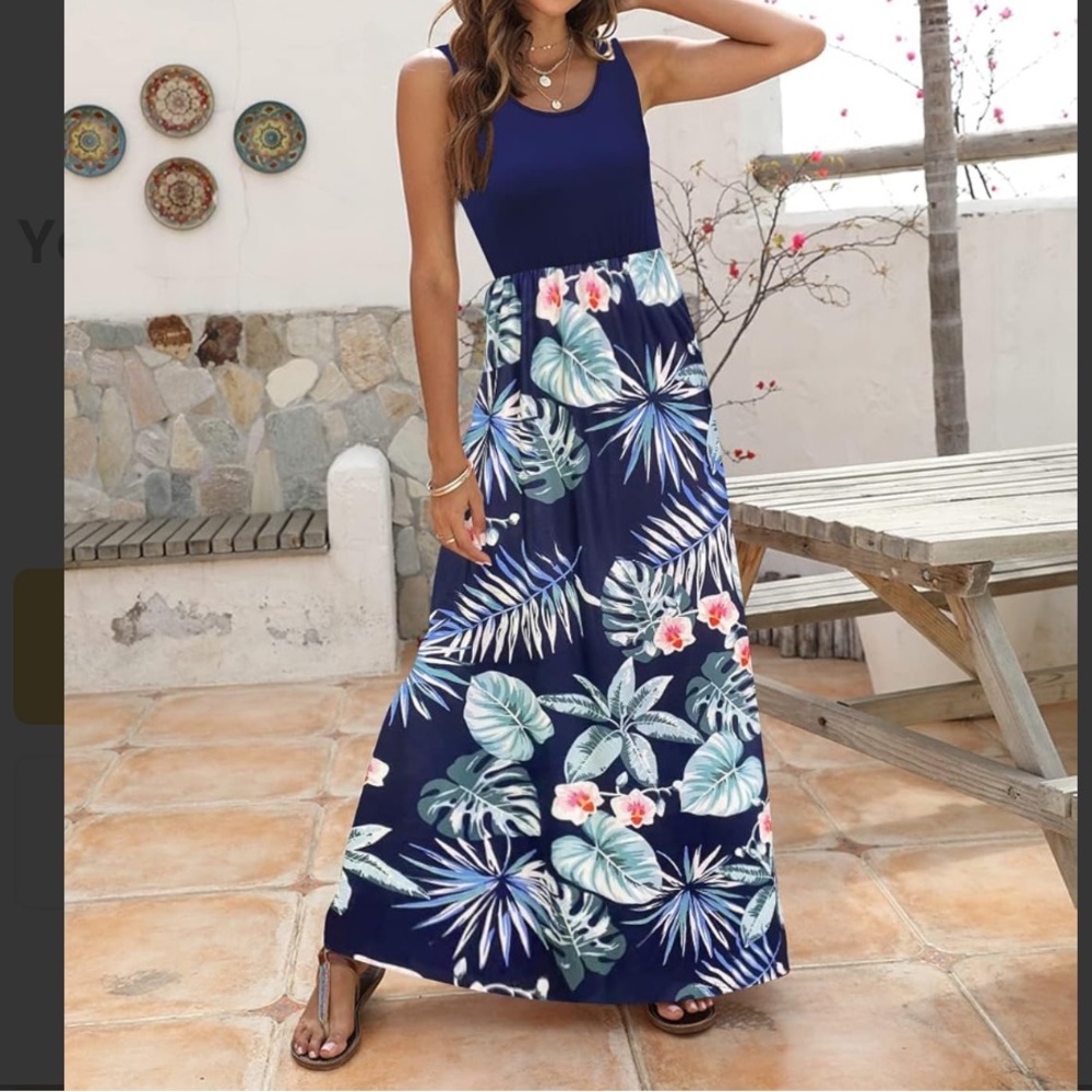 Bluetime Summer Boho Sleeveless Floral Print Tank Long Maxi Dress small nwt